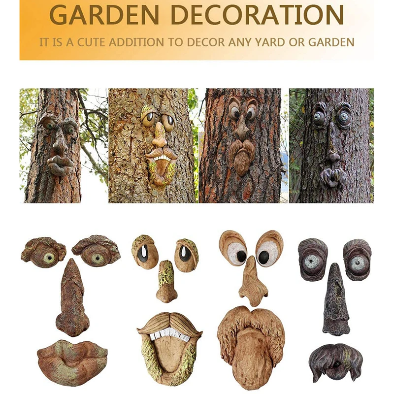 

Tree Bark Grimace Face Decoration Decoration Outdoor Fun Courtyard Art Garden Decoration Easter Creative Props