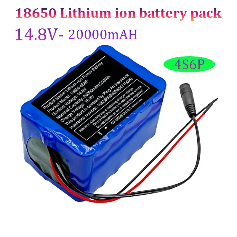 

20Ah 18650 4S6P 14.8V 20000Mah Rechargeable Li-ion Battery Pack for Night Fishing Light Heater Mining Amplifier Battery with BMS