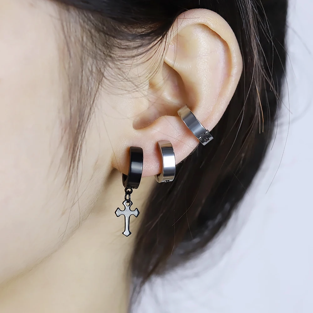 

Fashion Men's Stainless Steel Cross Pendant Cartilage Drop Dangle Earrings Punk Jewelry for Cool Women Girl Friendship