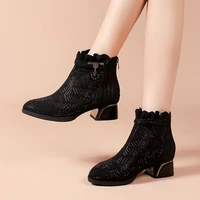 women designer summer cutout mesh ankle boots botas femininas female breathable chunky low heels footwear size 42 botas de mujer
