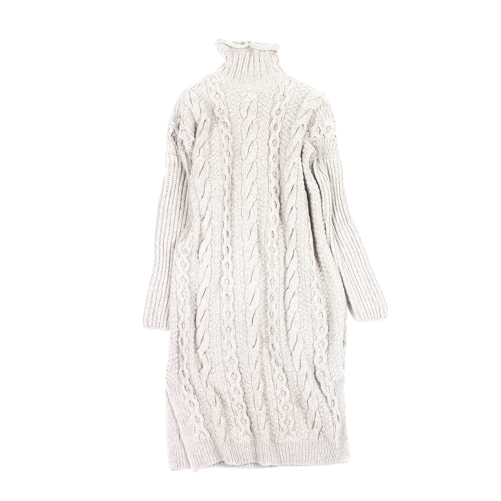 Осень 2022 длинное вязаное платье-свитер с высоким воротником Модный пуловер