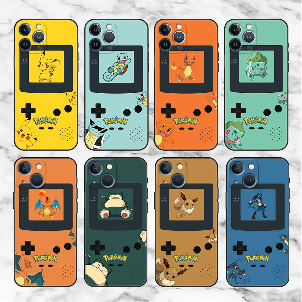

Case For Apple iPhone 11 13 14 12 Pro 7 Plus XR X XS Max 6 6S 13Pro Max Black Silicone Phone Funda Pokemon