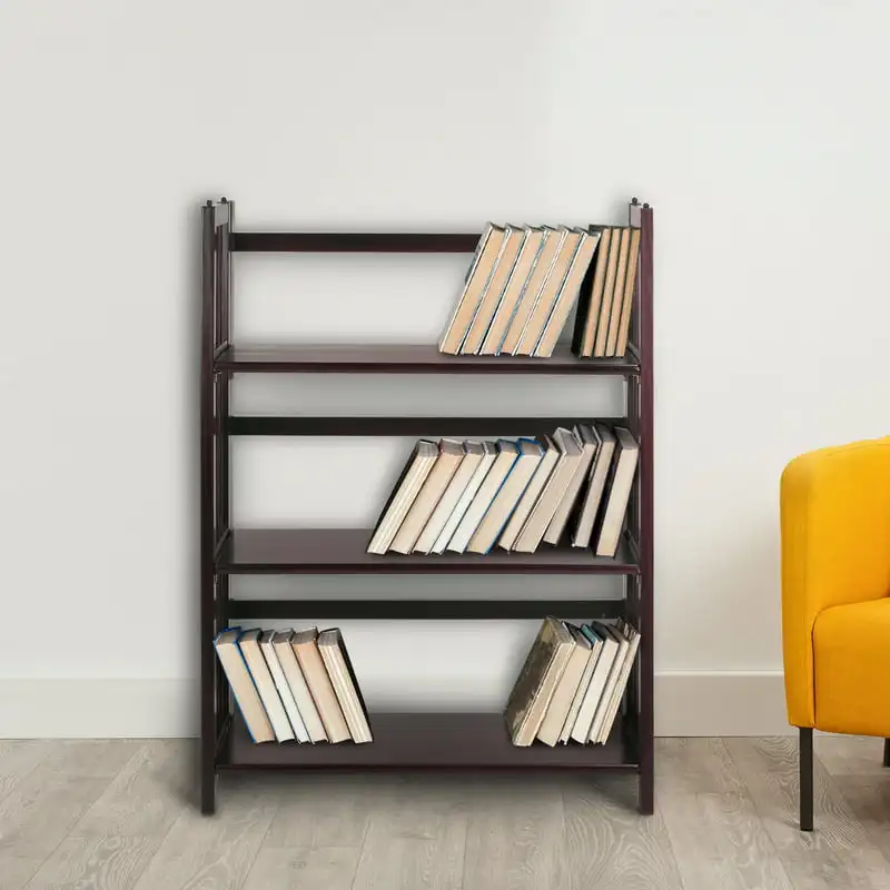 

3-Shelf Folding Stackable Bookcase 27.5" Wide - Espresso Home Decor Display Stand Book Shelf