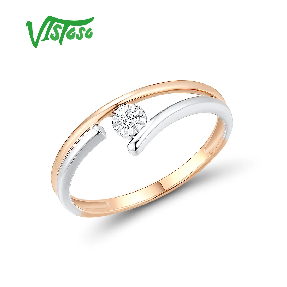 

Женское двухцветное Золотое кольцо с бриллиантами VISTOSO, зеркальная пластина 14 к, 585