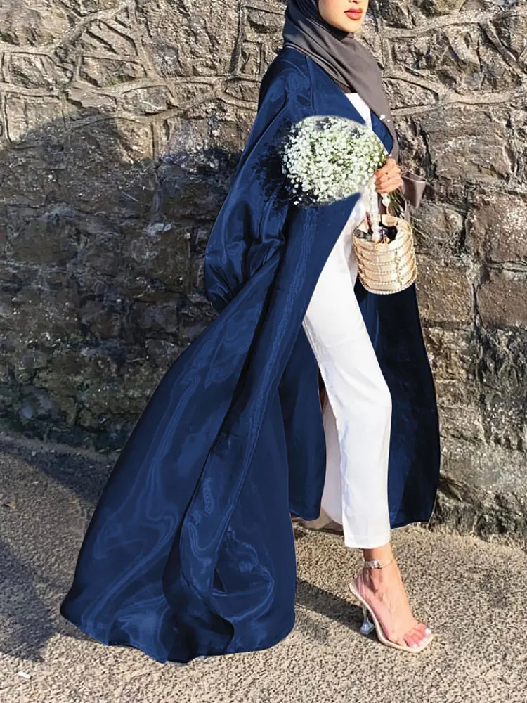 Блестящее кимоно Eid Open Abaya для женщин Летнее Длинное платье из органзы с пышными