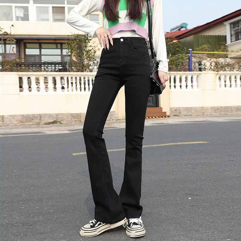 

Женские расклешенные джинсы, свободные джинсовые брюки, прямые брюки с завышенной талией, Стрейчевые городские женские расклешенные брюки,...