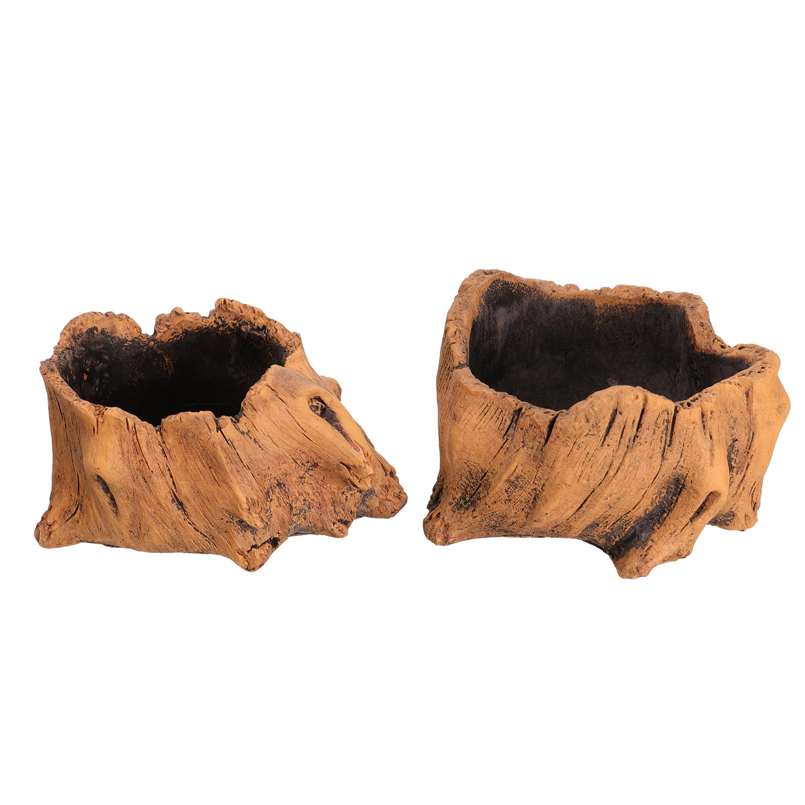 

2 Pcs Flowerpot Cement Container Retro Decor Succulent Decoration Wood Stump Planter Office Artificial