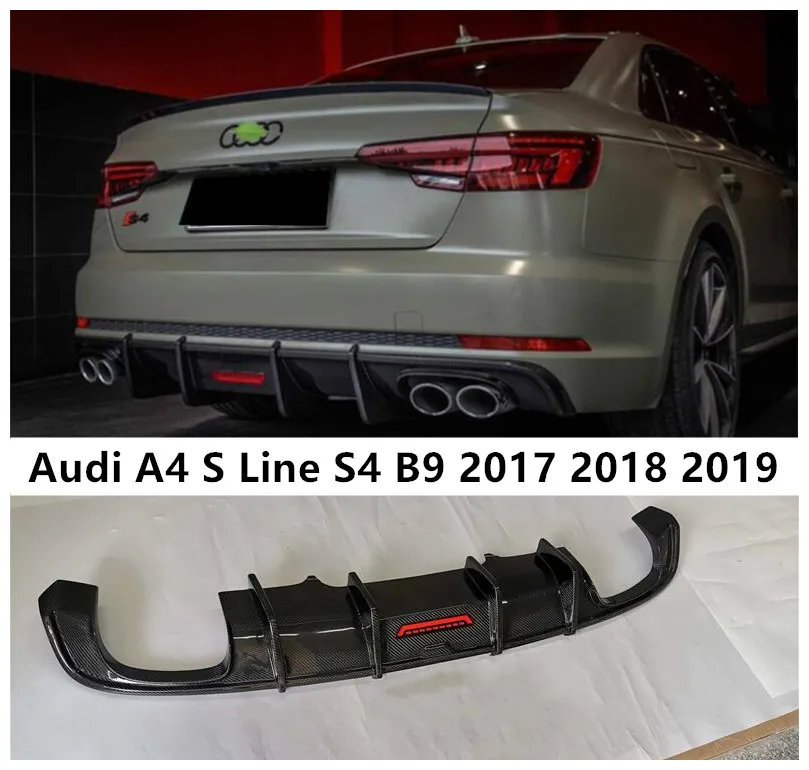 

REAL CARBON FIBER REAR BUMPER TRUNK LIP SPOILER DIFFUSER For Audi A4 S Line S4 B9 2017 2018 2019 2020 (With Light)