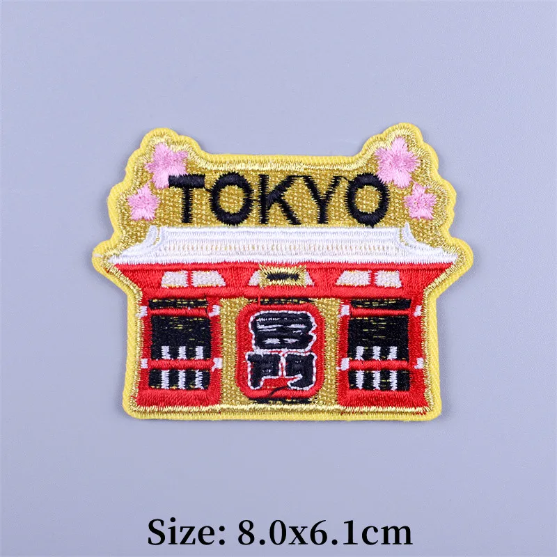 

TOKYO Embroidery Patches Japanese Kimono Patches with Gold Edge Iron-on Fusible Embroidered Patches on Clothes