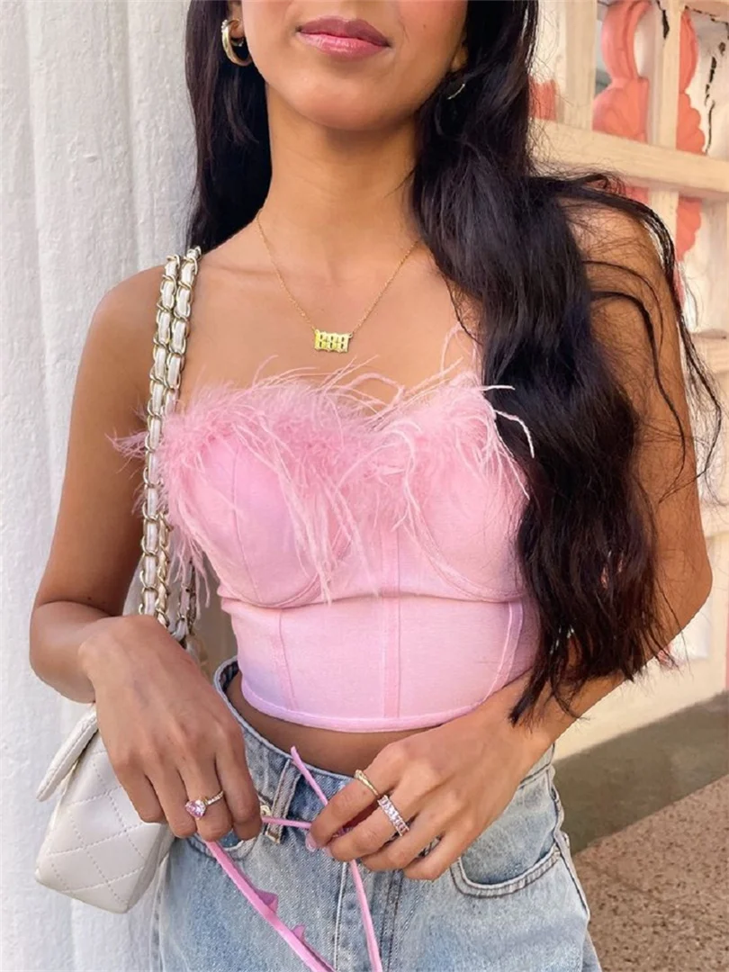 

Женский топ-труба wsevypo в стиле пэчворк с перьями, шикарный летний укороченный Топ без бретелек для клувечерние 2022, Топы без бретелек с открыт...