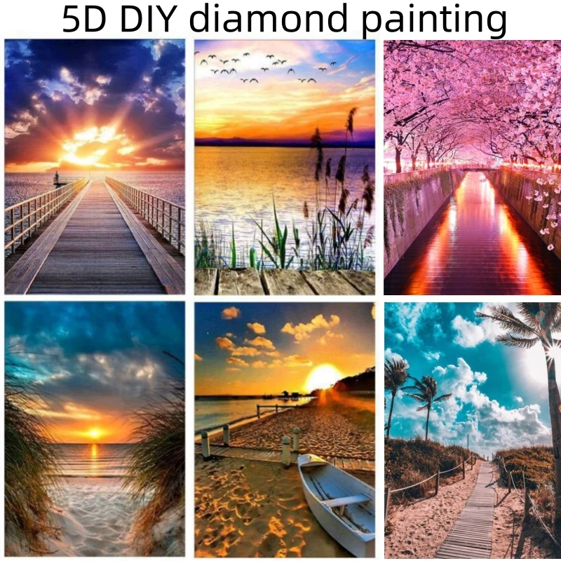 

5D алмазная живопись закат восход солнца море Отражение Пейзаж DIY круглая Алмазная фотокартина подарок