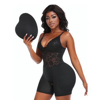 Bodysuit Shapewear Women Body Shaper Waist Slimming Enhancer Hip Butt Pads Open Crotch Shoulder Straps Lace Lingerie 1