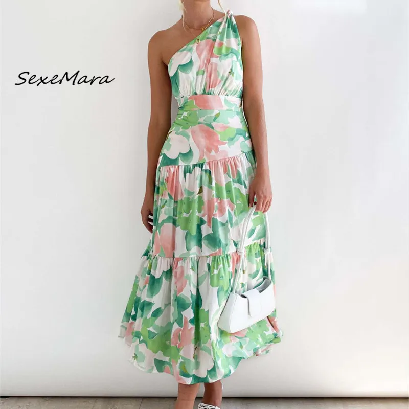 

One-shoulder Slash Neck Print Vintage Dress Long Dresses Summer Women Sexy 2023