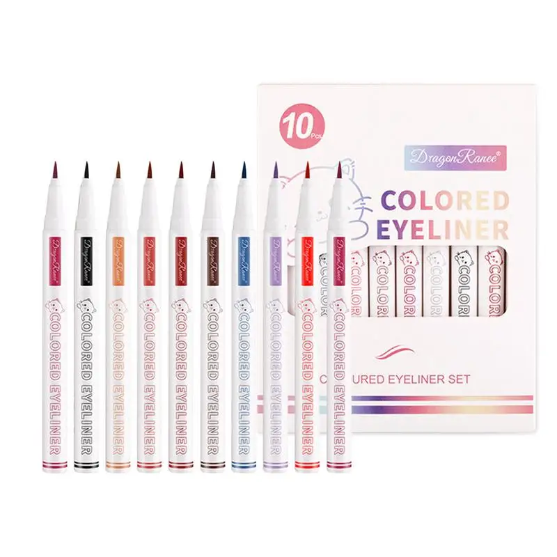 

10 цветов Матовая жидкая подводка для глаз Цветная Водостойкая Подводка для глаз набор стойких и высокопигментированных 10 цветов Быстросох...