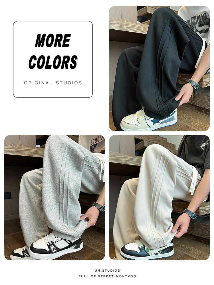 Gray Sweatpants Straight Spring and Autumn American Fashion Brand Loose Plus size Cotton Sports Boys All-Match Casual Long Pants