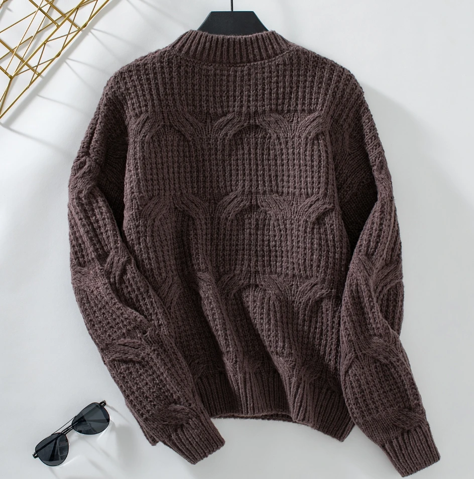 Однотонный тканый пуловер свитер свободный женский топ
