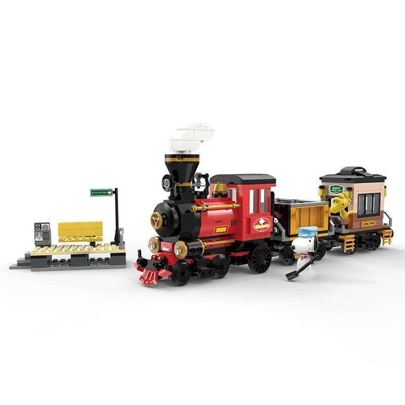 

MOC креативные Аниме фигурки Снупи, мини-фигурки со поездом, строительные блоки, кирпичи «сделай сам», развивающие игрушки для детей, подарки ...