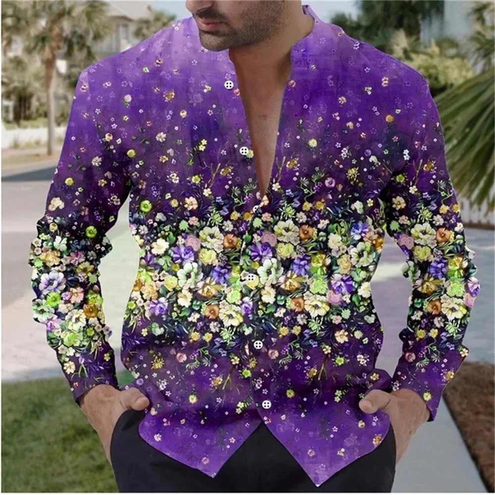 Индивидуализированная рубашка с длинным рукавом и 3d цветочным принтом стоячий