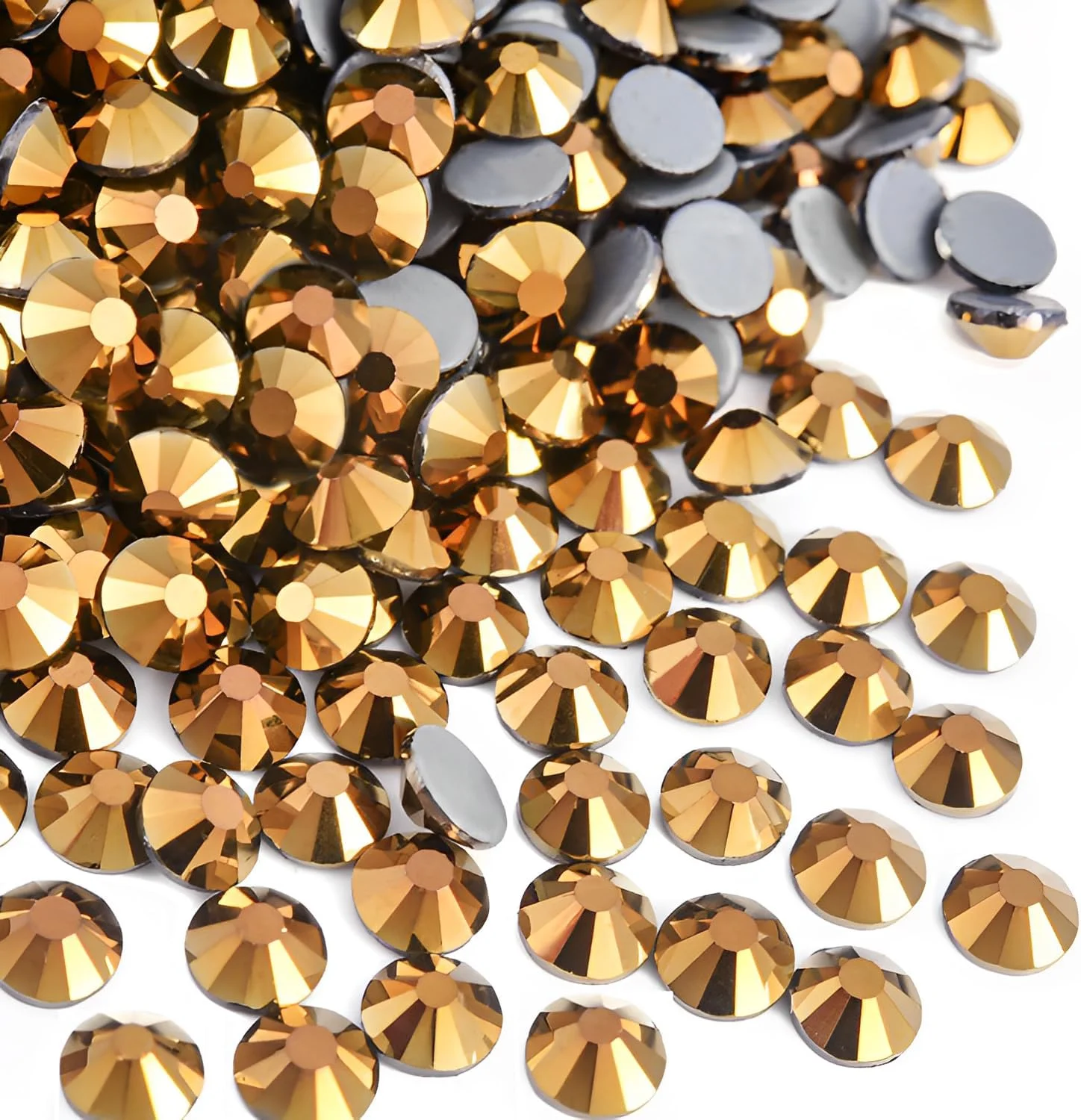 Фото Стразы горячей фиксации Mine Gold, 288/1440 шт., стеклянные, с плоским дном, для рукоделия, одежды, термоклеевые №2