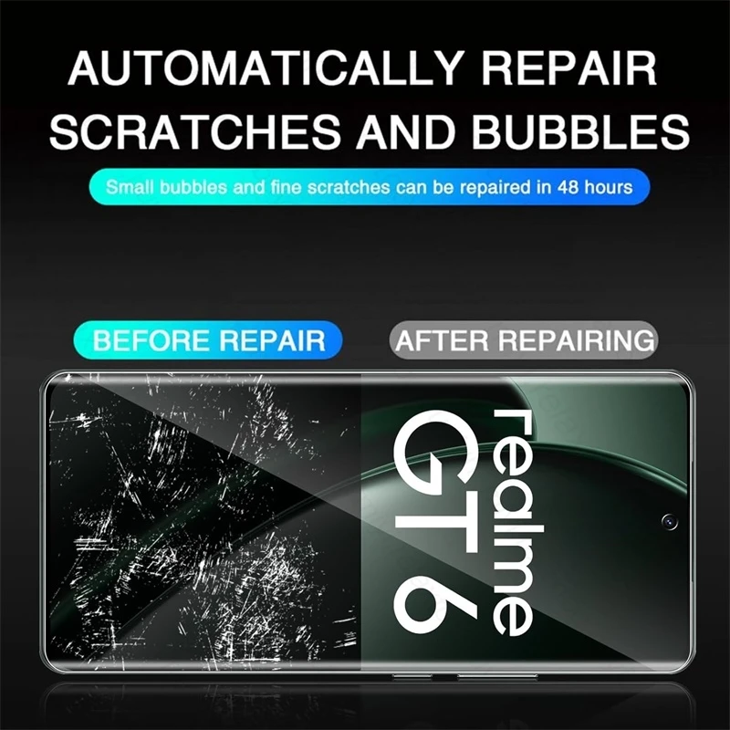 RealmeGT6 4 шт. 30000D изогнутая полностью клеящаяся Гидрогелевая пленка для Realme GT 6 GT6