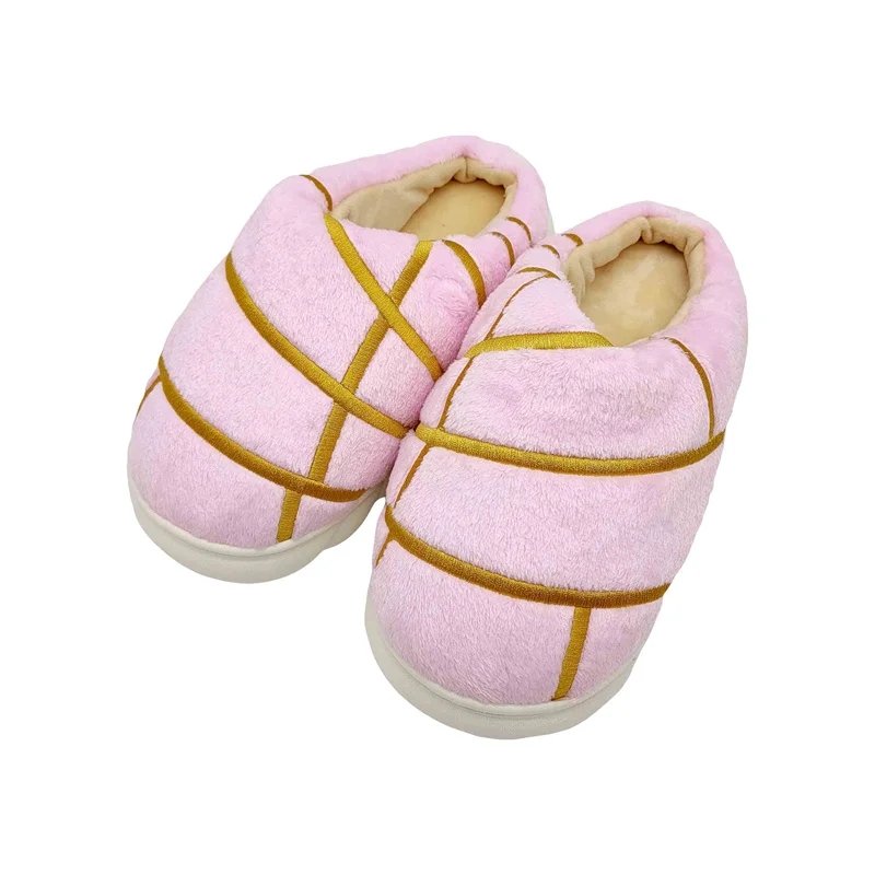Women Conchas Slippers Mexican Bread Pan DulceHuaraches Indoor Floor Home Shoes Bedroom Warm Soft ins PINK Plush Slippers
