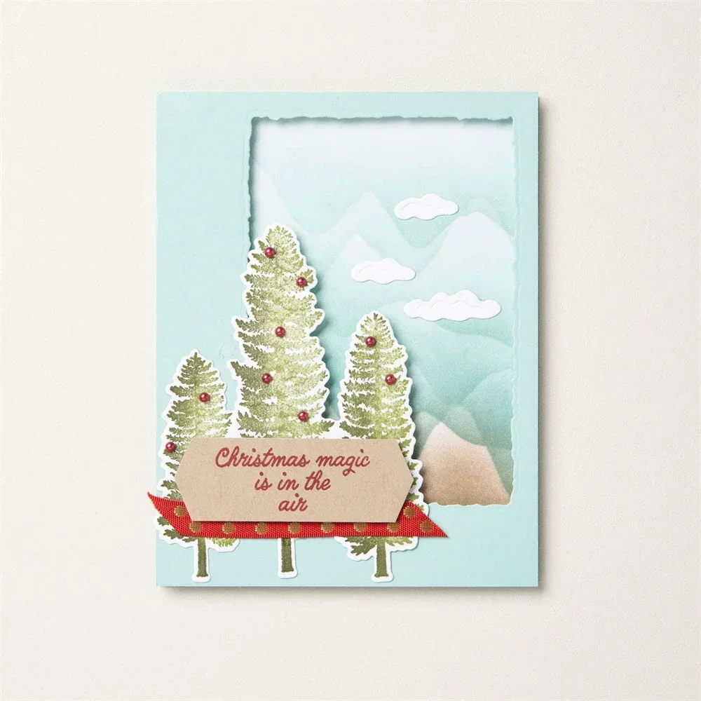 Рождественская елка печенье прозрачные штампы и высечка венок штамп с кленовым