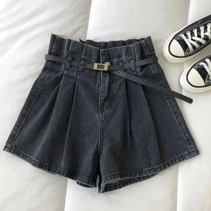

2023Casual shorts, Women's denim shorts high-waisted Pleated wide-leg Fashion Jeans Shorts Female Solid Color Loose Casual Vint