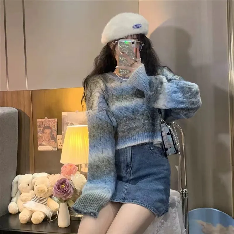 Женский Осенний вязаный пуловер с градиентом