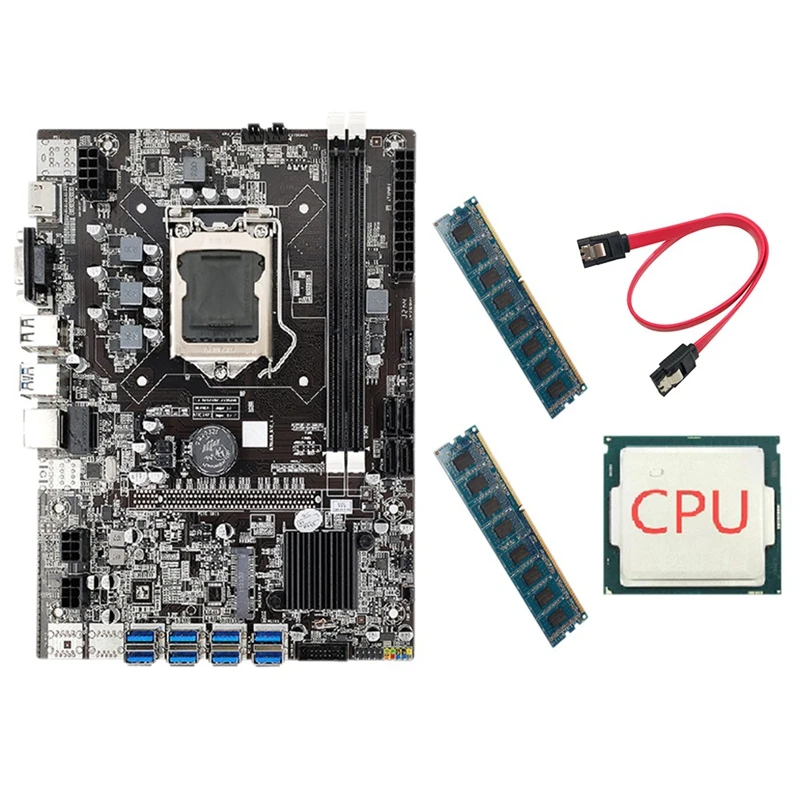 B75 ETH Mining Motherboard+Random CPU+SATA Cable+2X4G DDR3 1333Mhz RAM Support DDR3 B75 USB BTC Miner Motherboard