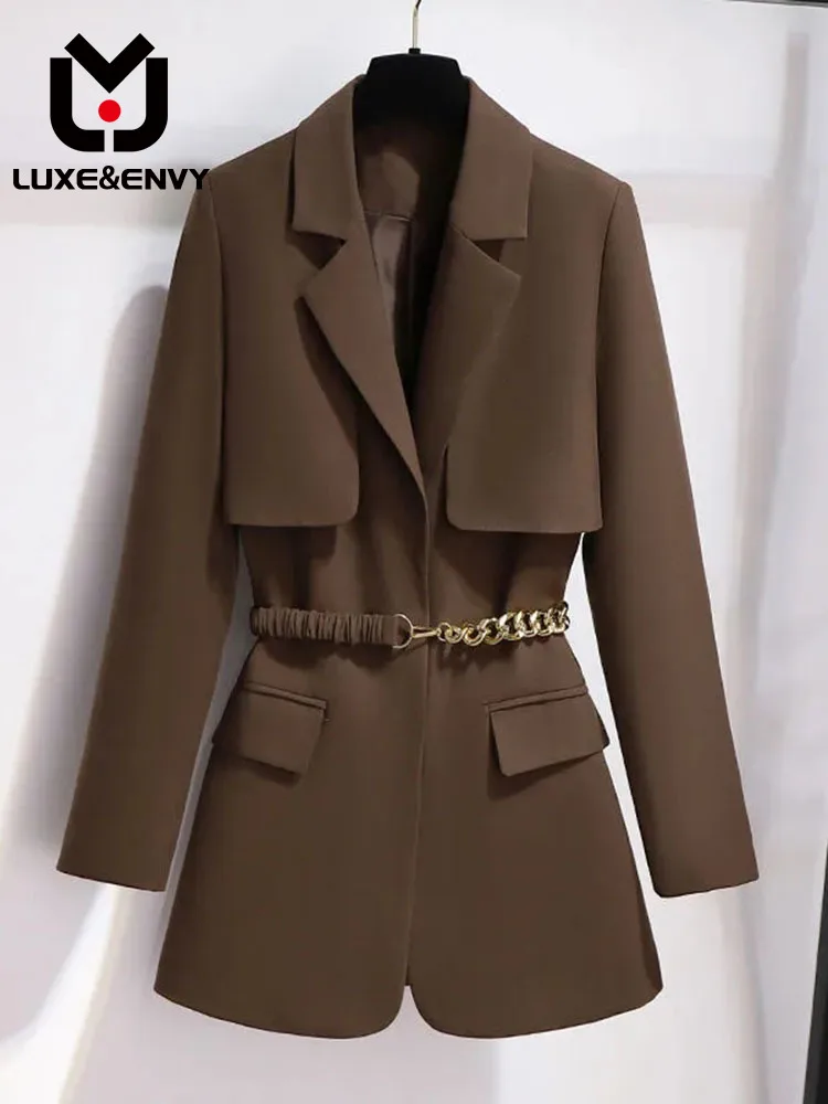 

Роскошный & ENVY, новинка 2023, черный костюм, дизайн, чувство: костюм, топ, повседневный женский костюм, пальто