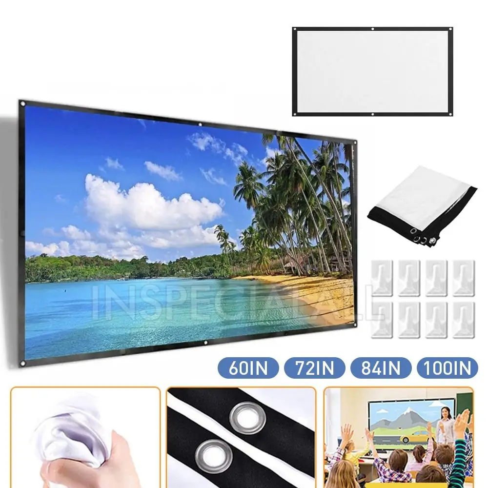 

60-100" Projector Screen Portable HD Simple Curtain Soft 16:9 High-definition Projector White Screen 3D Movie Theater
