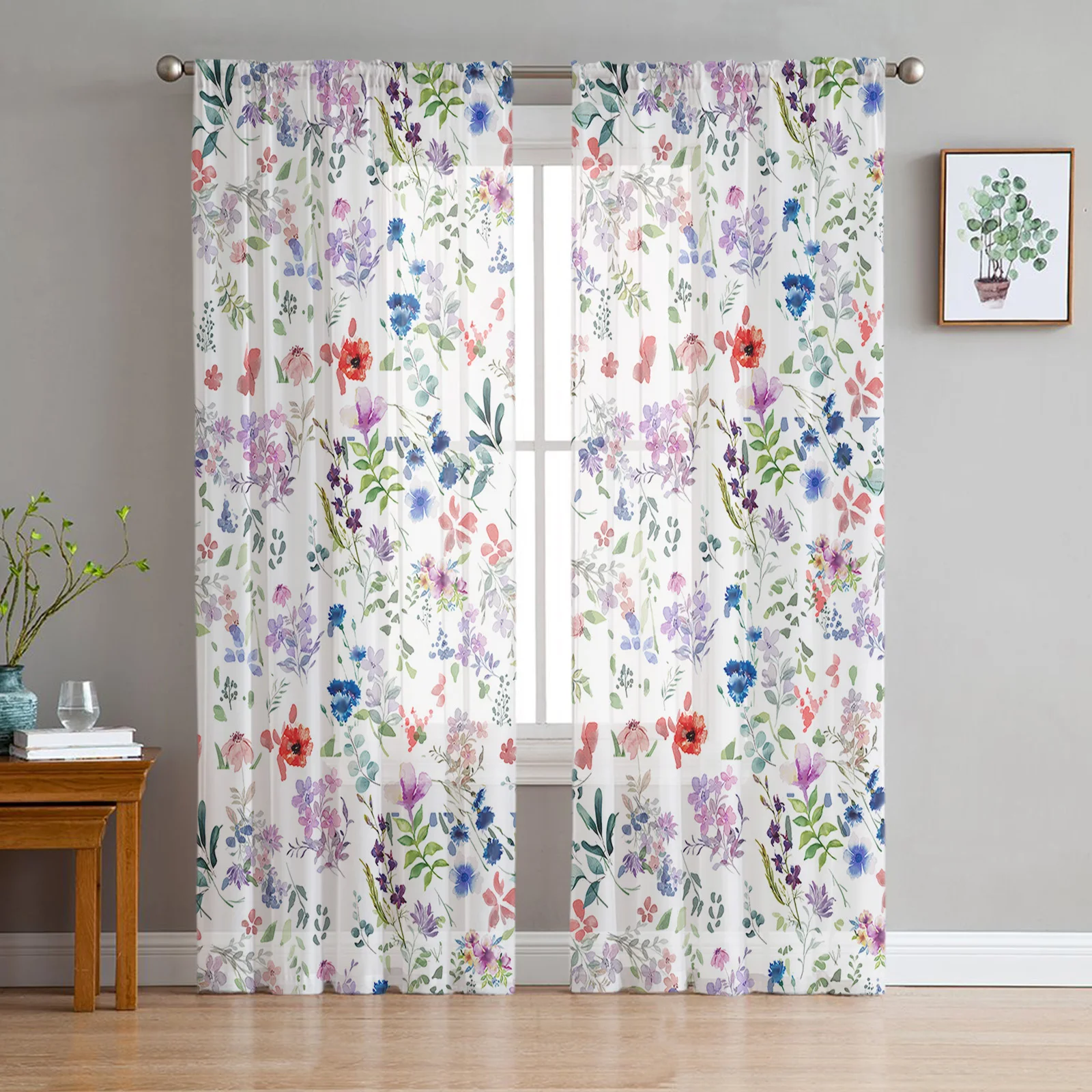 

Ручная роспись, акварель растений и цветов, тюлевые драпировки для гостиной, спальни, прозрачные оконные шторы, занавески для балкона