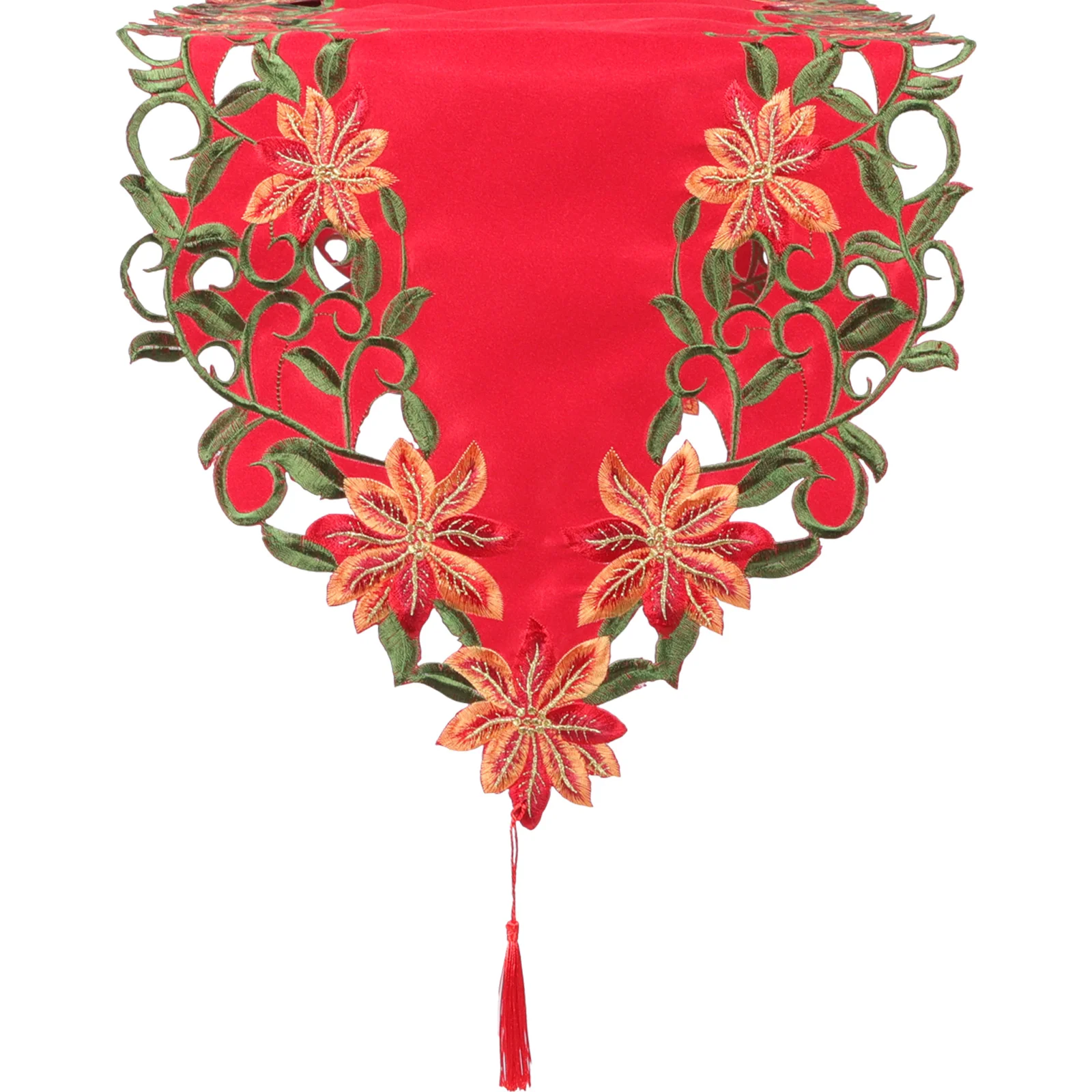 

Table Runner Christmas Embroidered Dresser Tablecloth Holiday Cover Xmas Scarf Cutwork Party Dining Decoration Mantel Dinner