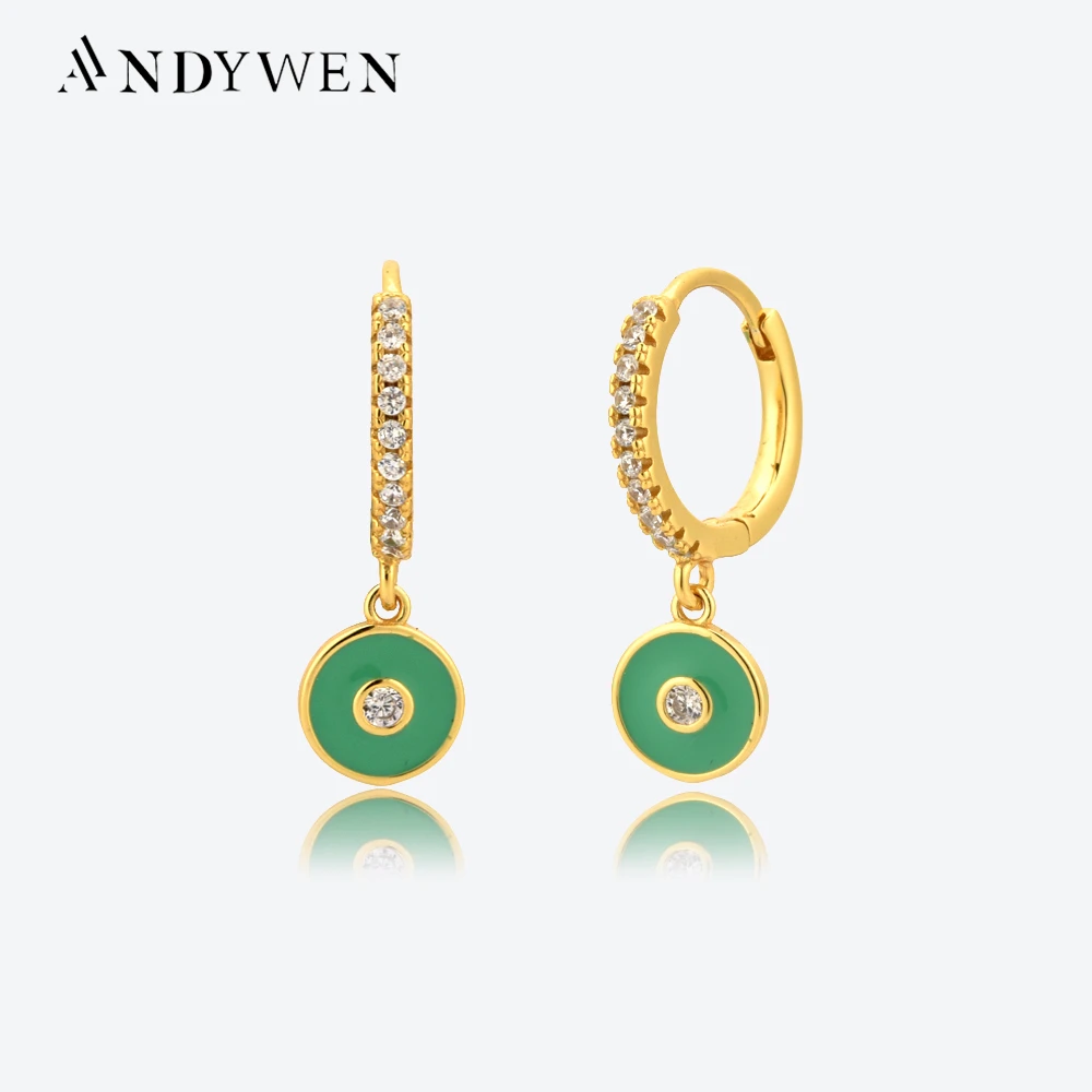 

ANDYWEN 925 Sterling Silver Gold Turquoise Piercing Drop Earring Pendiente Fashion Crystal Jewelry For Women Party Luxury