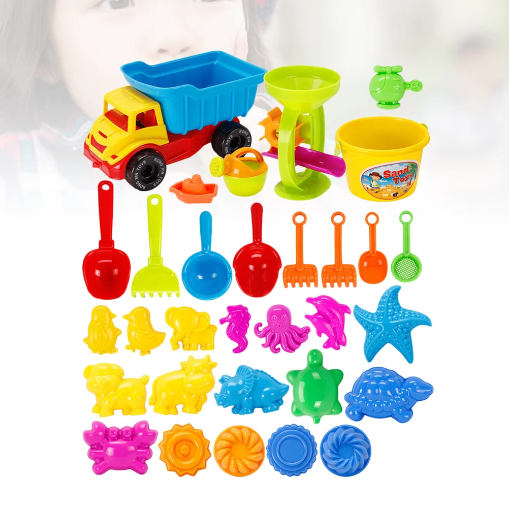 

31pcs Dump Truck Beach Toys Set Sand Play Set Sandbox Toys Sand Shovel Watering Can Toys for Girls Boys(Random Color)
