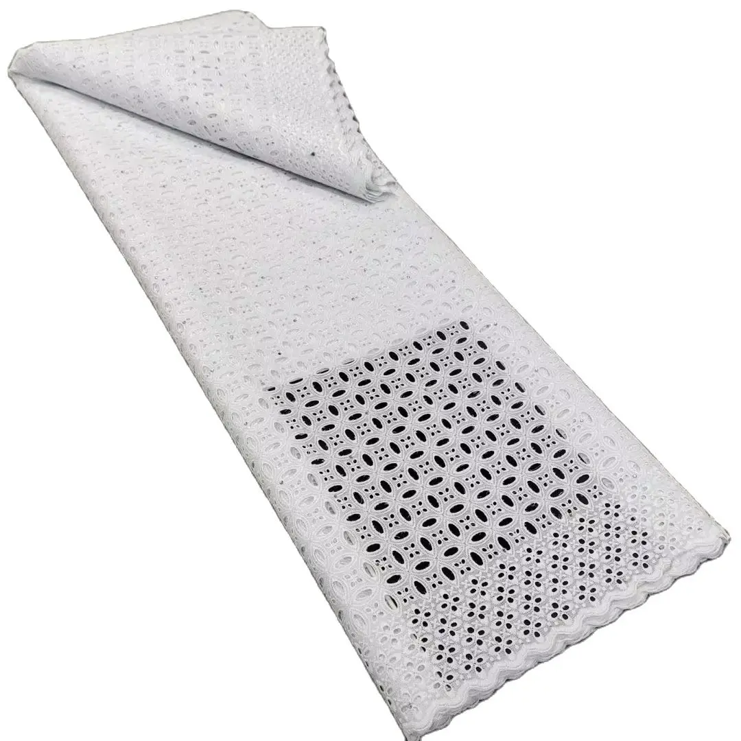 Выдалбливаемая хлопковая африканская кружевная ткань 5 ярдов швейцарская вуаль