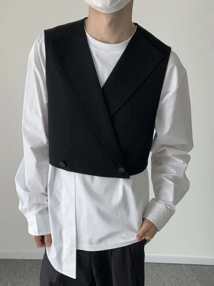 

SYUHGFA Men Clothing Sleeveless Black Short Style Vest 2022 Autumn Trend Personality Design Casual V-neck Waistcoat Vests