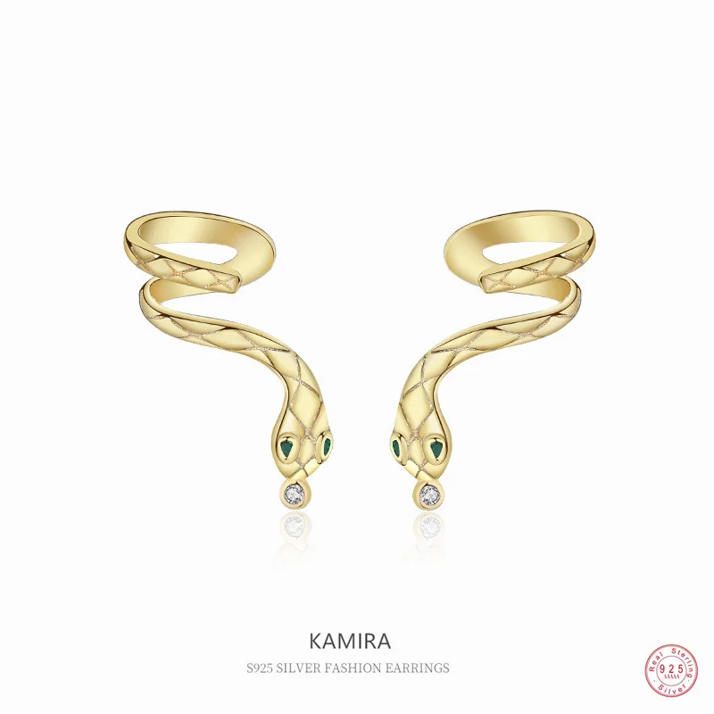 

KAMIRA 925 Sterling Silver Punk Ear Clip Spiral Snake Earrings for Women Hip Hop Statement Gold Party Charms Jewelry Accessories