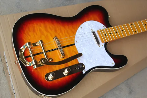 Электрическая гитара Tuff Dog Tele sunburst, Кленовая верхняя Золотая фурнитура, полуажурная гитара из натурального дерева, реальные фотографии