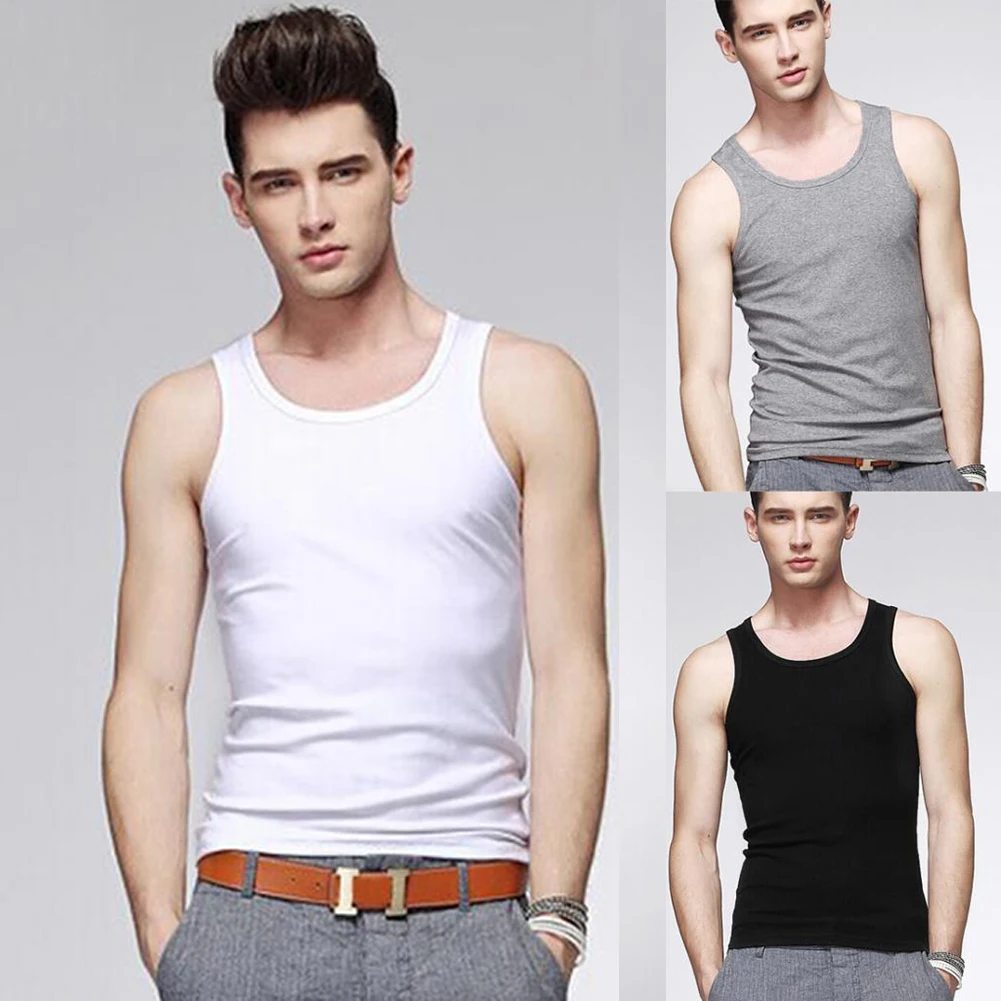 

Men Solid Tank Top Elastic Korean Bodybuilding Vest Fashion Square Neck Polyester Sleeveless Shirt Gym Fitness Stretch Singlet