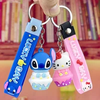 6cm disney stitch keychain cartoon lilo stitch cute doll silicone mickey keyring fashion couple bag ornament car pendant gift