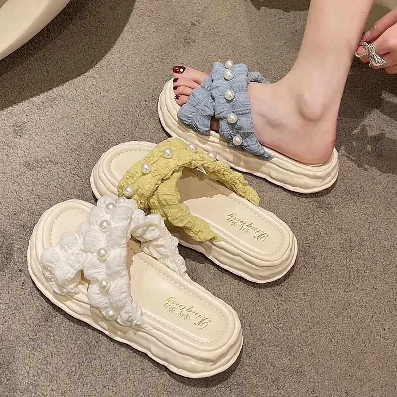 2023 Summer New Holiday Slippers Wearing Outside Home Thick Sole Matsuke Shoes Beach Sandals Women's Shoes