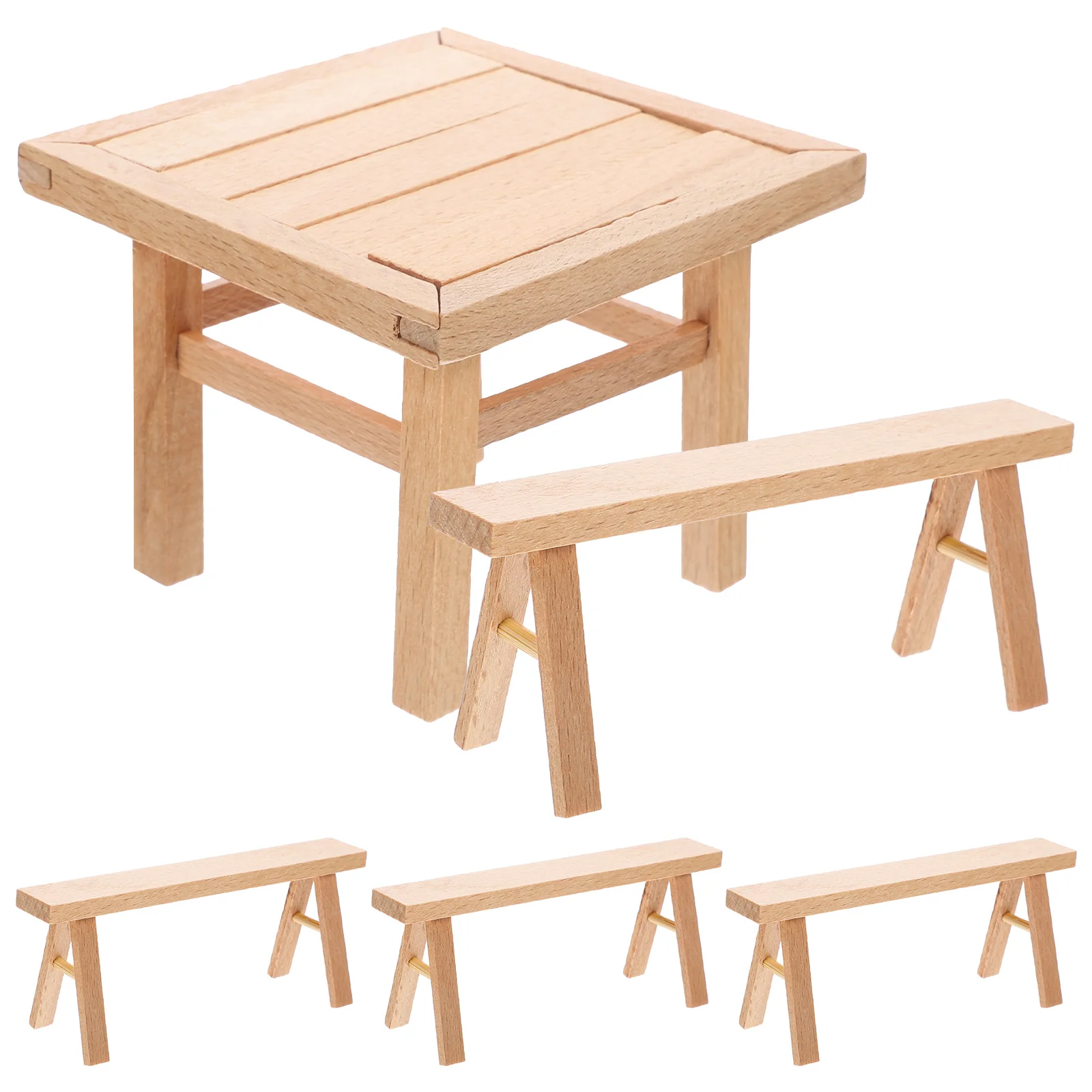

1 Set Wooden Furniture Model Assembly Furniture Table and Stools 3D Puzzle Plaything