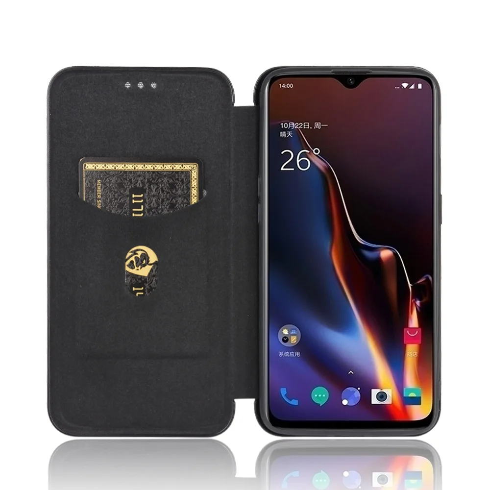 New Style OnePlus 6T Case 6.41 inch Fashion Carbon Fiber PC Hard Card Holder Slim Leather For One Plus McLaren Wallet Fl