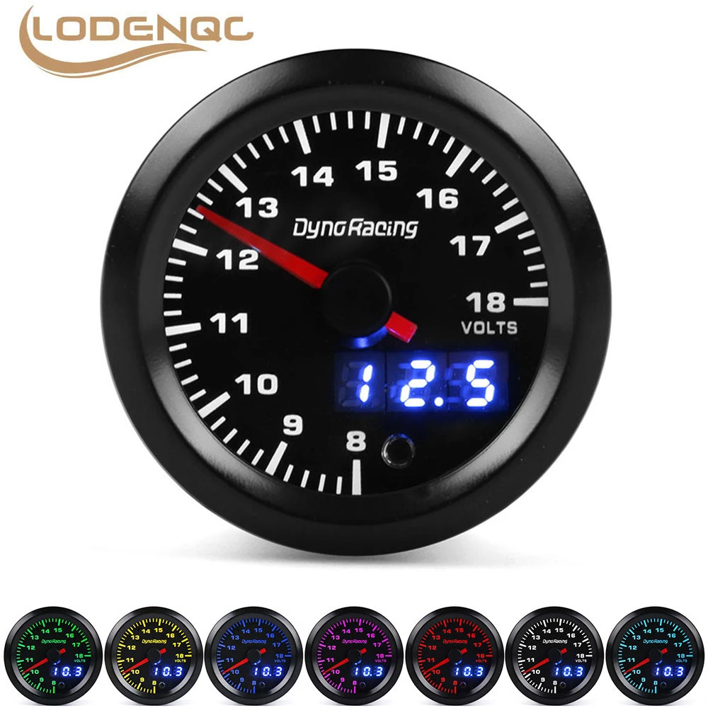 

52 мм двойной дисплей Вольтметр Регулируемый 7 цветов светодиодный индикатор напряжения 8-18 в индикатор напряжения автомобильный измеритель...