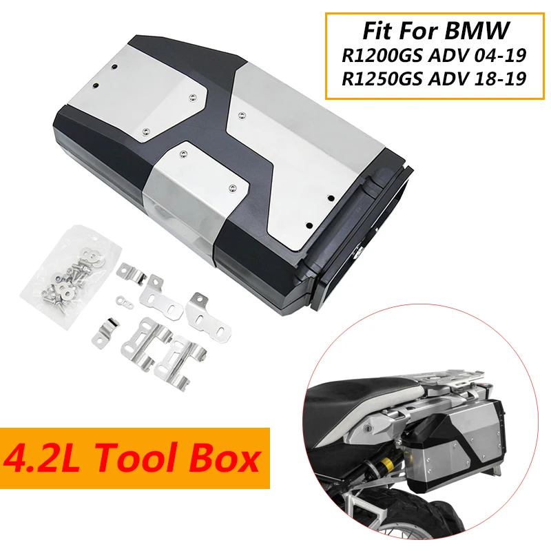 

4.2L Motorcycle Stainless Steel Tool Box For BMW R1200GS LC Adventure Left Side Bracket 2004-2019 Accessories