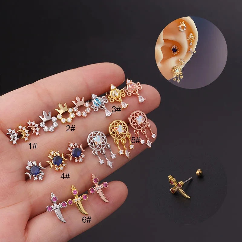 

1Pc 20G New Design Stailess Steel Cartilage Earrings Colorful Zircon Helix Daith Conch Tragus Piercing Jewelry