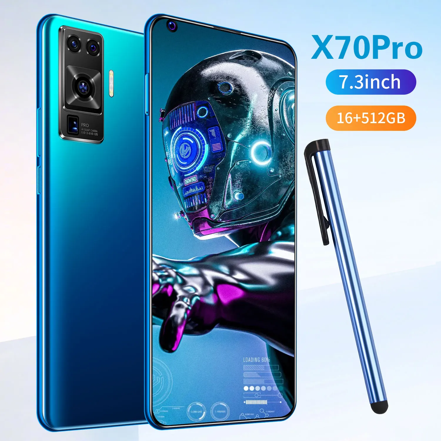 

Смартфон X70Pro, Android 10, две Sim-карты, 7,3 дюйма, десять ядер, 16 + 512 гб, 32 мп, Ai камера, 6800 мач, распознавание лица