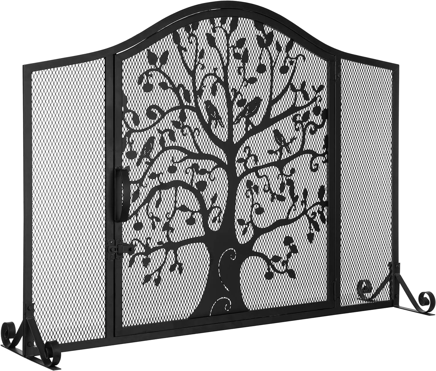 

Wrought Iron Fireplace Screen Door with Silhouette Tree & Bird Design Electric fireplace for living room