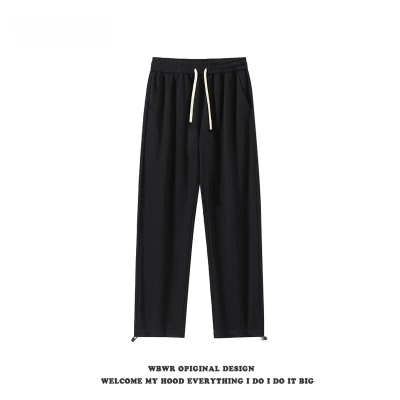 American Sle Simple Casual Solid Drawstring Sweat pants Men's Autumn Hiphop Trendy All-Match Loose Straight Wide-Leg Pants